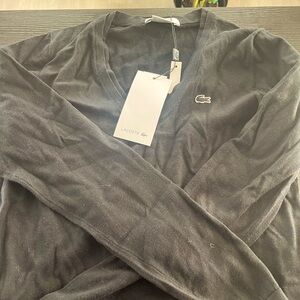 NWT Black Lacoste V-Neck Long Sleeve Sweater size 38/6